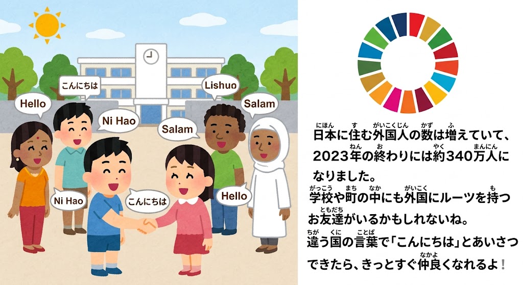 SDGs�̕��y�̂��߁A�w�Z�̑O�ŊO���Ƀ��[�c���������Ђȏ��w���������l�X�Ȍ��t�ň��A�����Ē��ǂ��Ȃ�l�q��`�����C���X�g�B